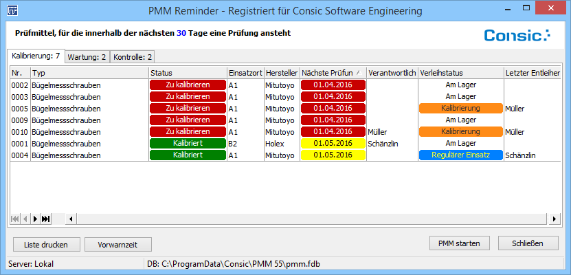 PMM Screenshot: Reminder View